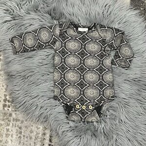 Black Geometric Long-Sleeve Baby One-Piece Bodysuit